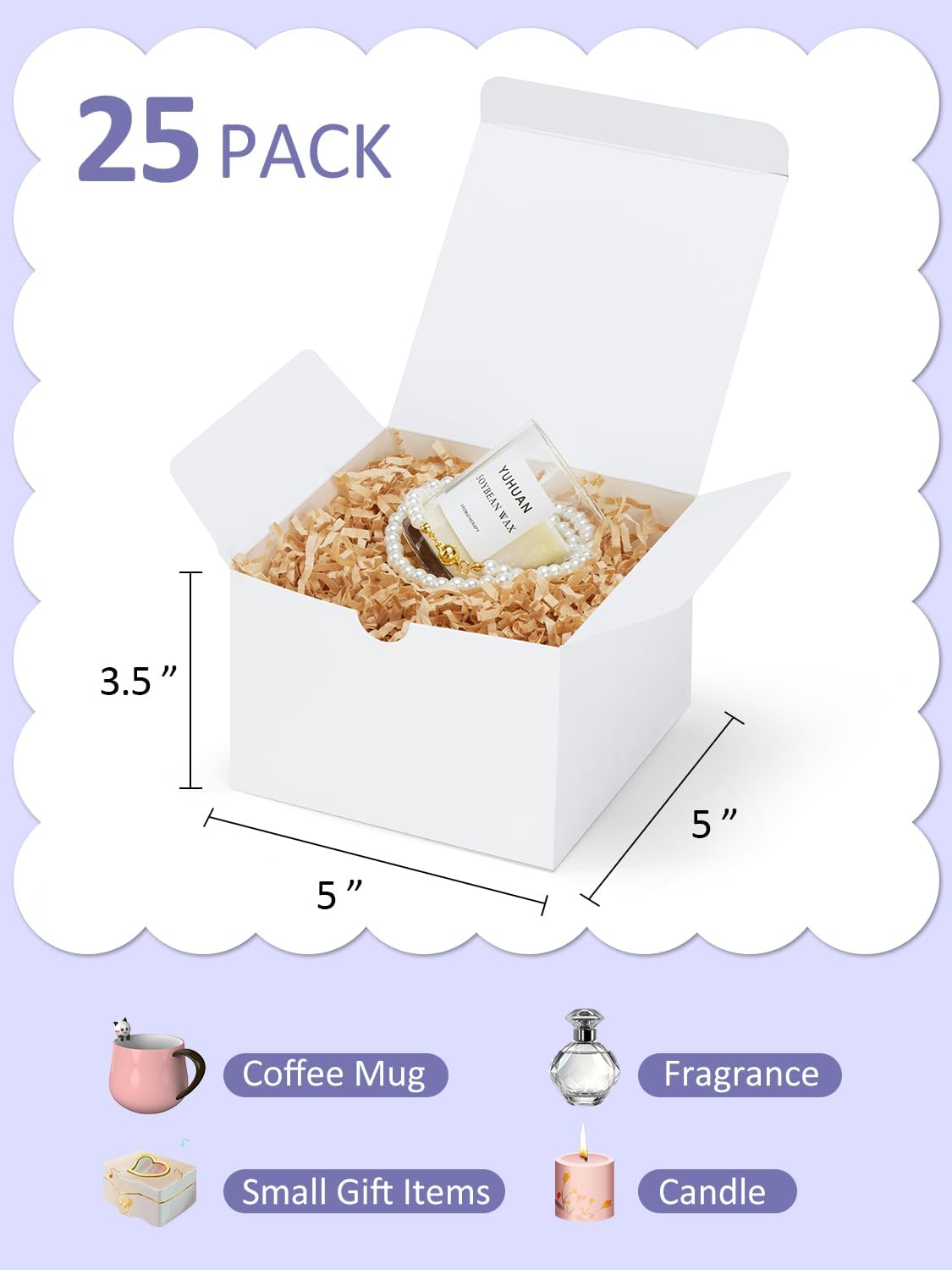 Eupako White Gift Boxes 5x5x3.5 25 Pack Kraft Paper Gift Boxes with Lids for Crafting, Gifts