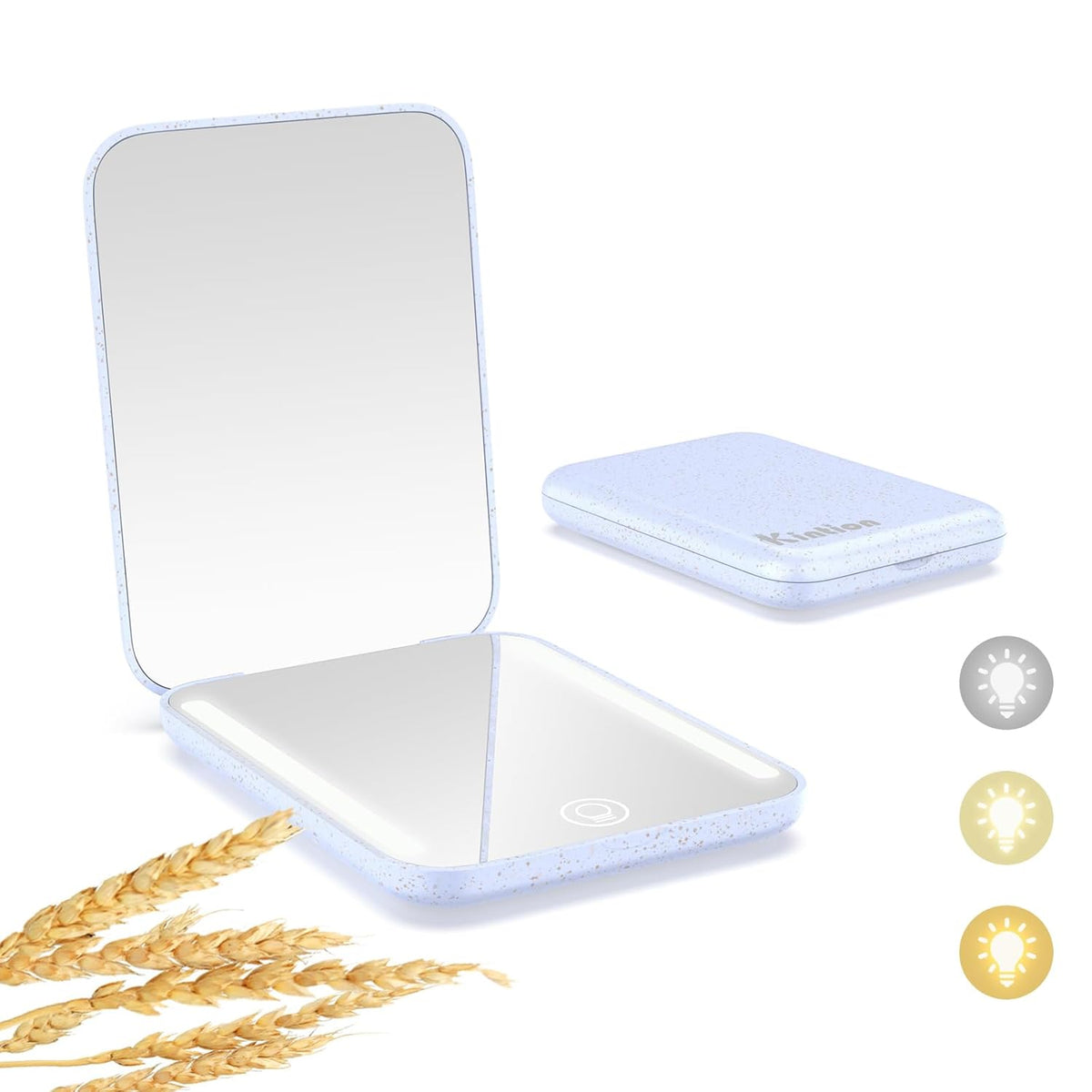 Kintion Rechargeable Pocket Mirror, Wheat Straw Material 1X/3X Magnification Portable Compact