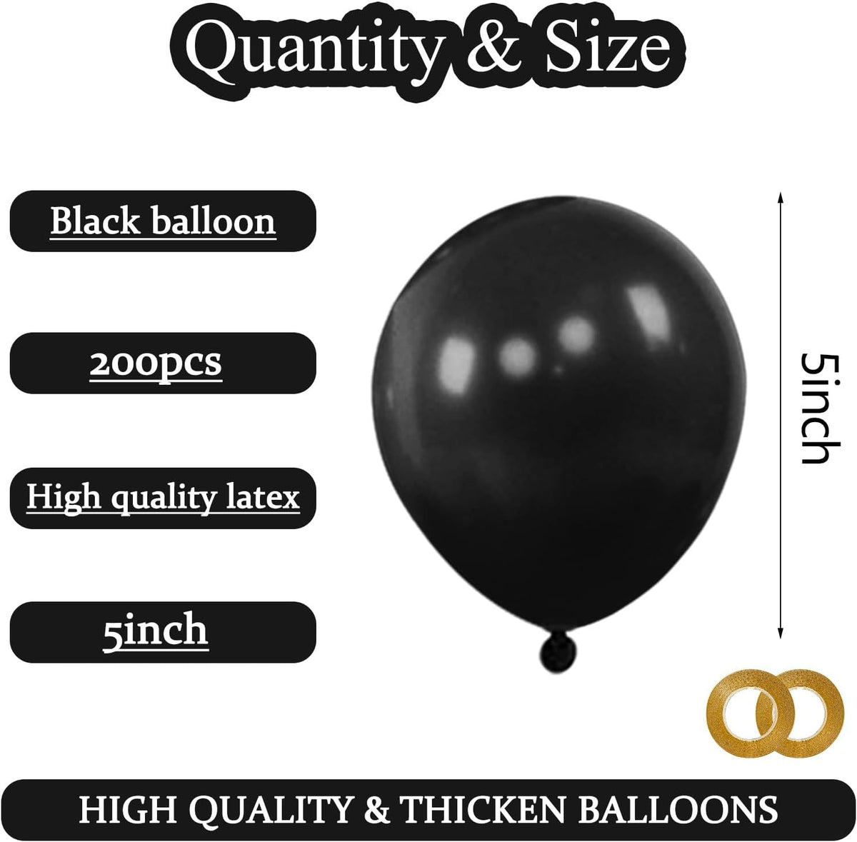 KAWKALSH 200pcs Black Balloons 5 Inch, Small Mini Latex Balloons for Party Birthday Baby Shower