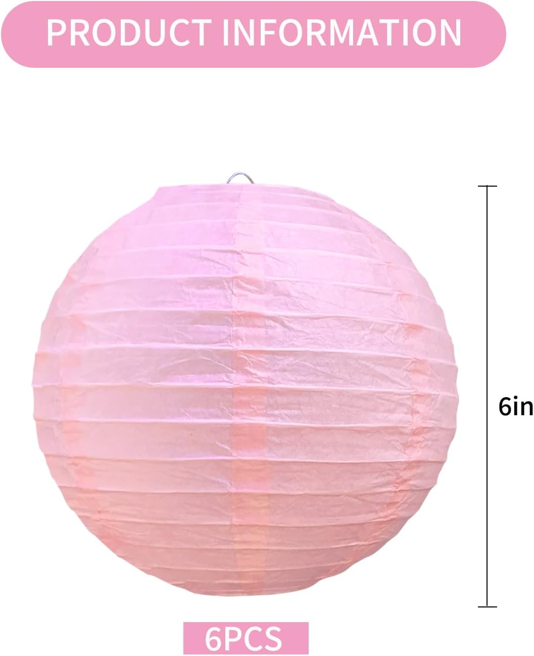 BEISHIDA 6-Inch Pink Round Paper Lanterns Hanging Decorative Chinese Paper Lanterns Lamp for