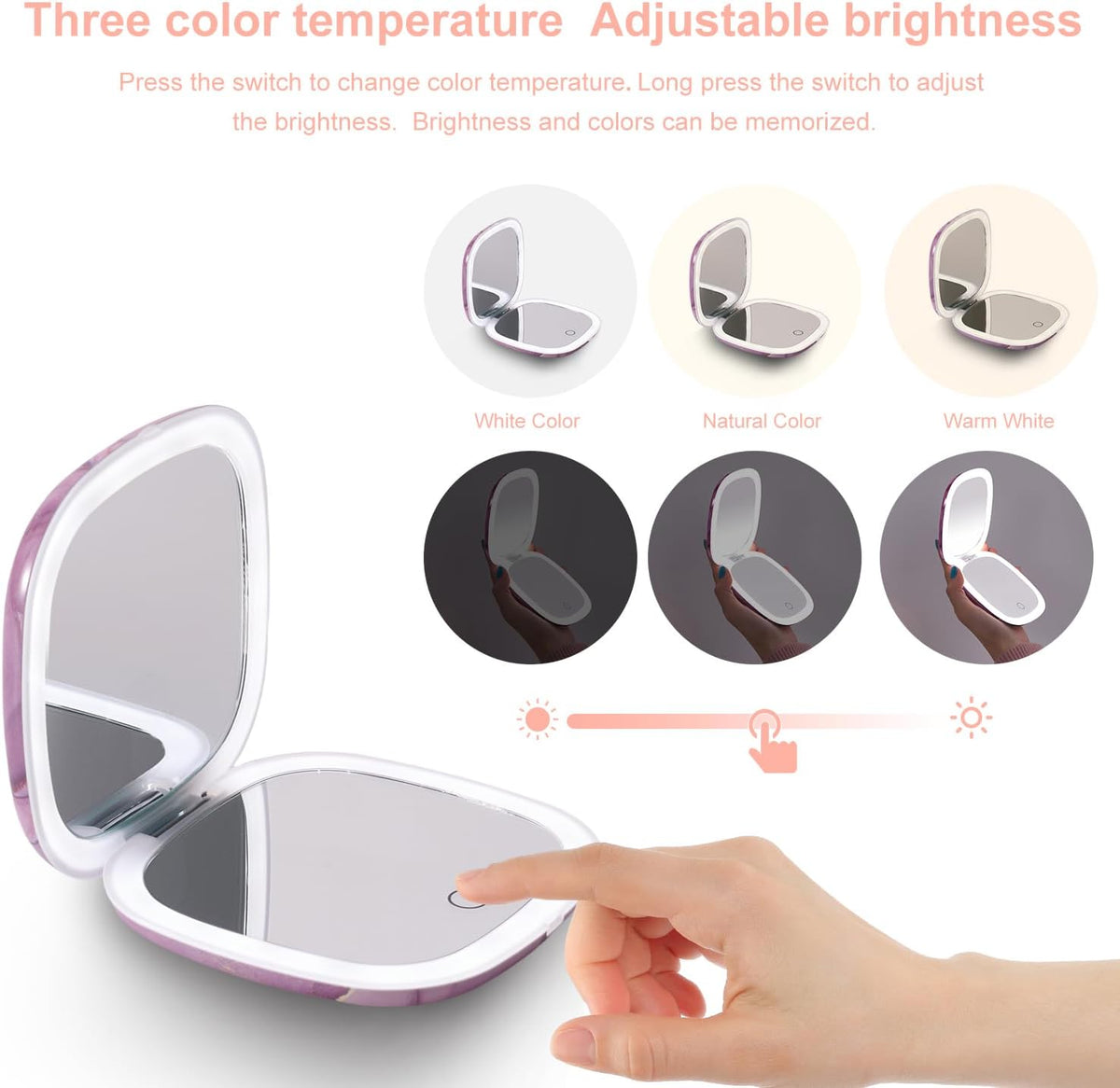 Mocado Compact LED Travel Makeup Mirror - 4 Inches 1X/10X Magnification Travel Mirror with Light