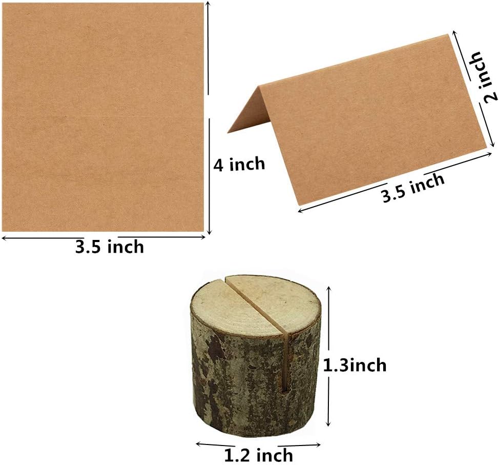 20Pcs Rustic Wood Table Numbers Holder and 30Pcs Kraft Table Place Cards Wood Place Card Holder