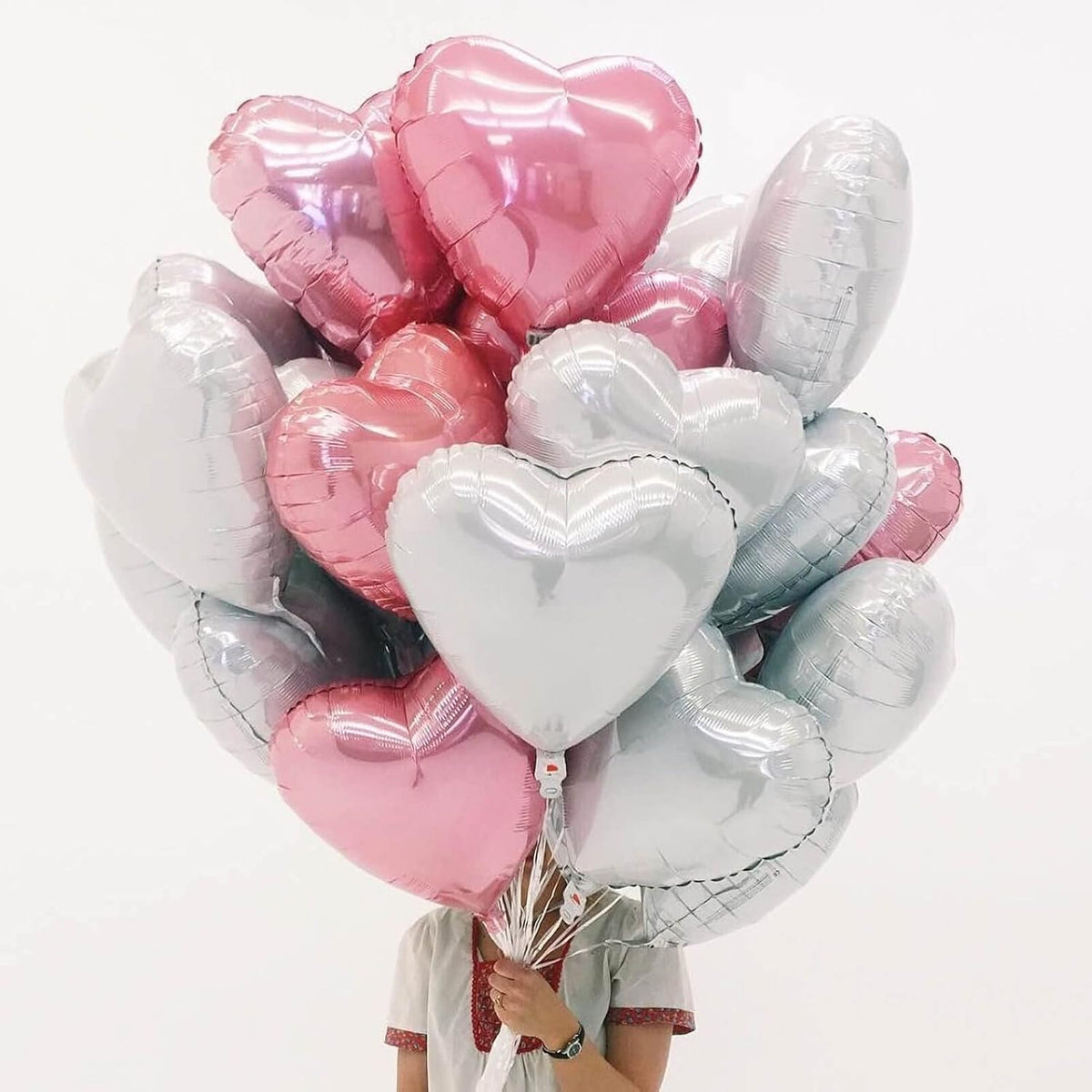 10Pcs Grey White Foil Heart Shaped Balloons 18 Inch Mylar for Baby Shower, Wedding, Valentine