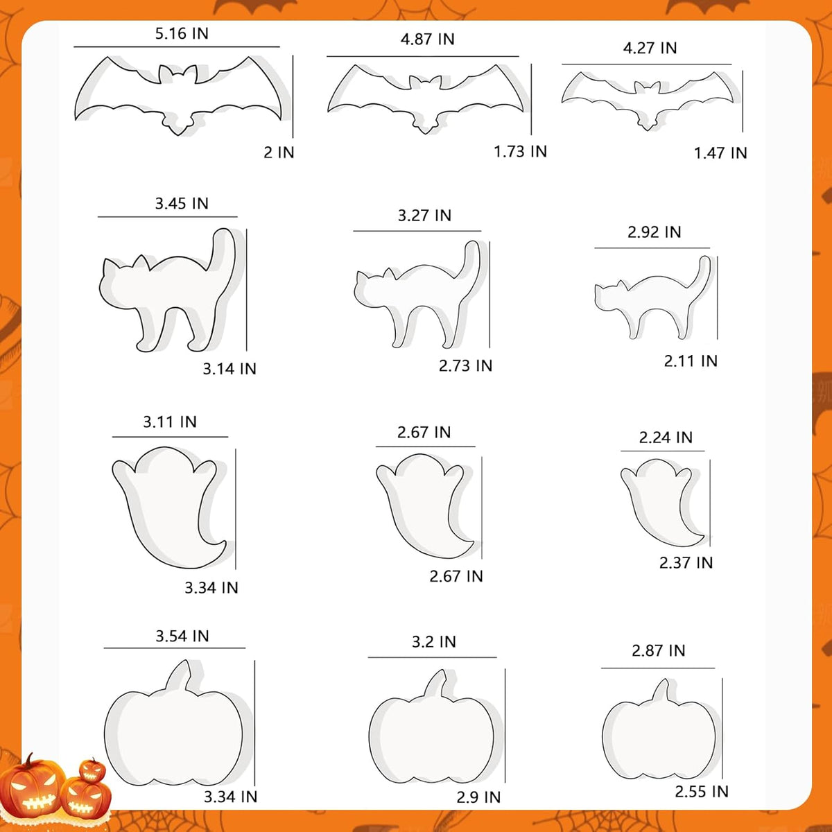 Halloween Cookie Cutters Set 12 Pcs, Stainless Steel Holiday Cookie Cutters Shape, 5.15” Bat, 3.54”