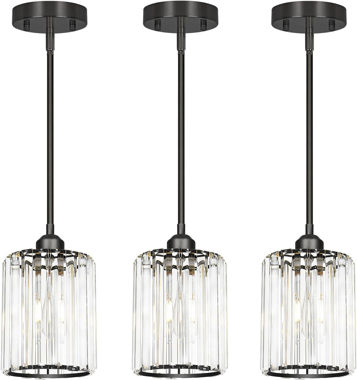 Black Kitchen Pendant Lights Over Island with Adjustable Rods - Crystal Pendant Lighting Fixtures 3