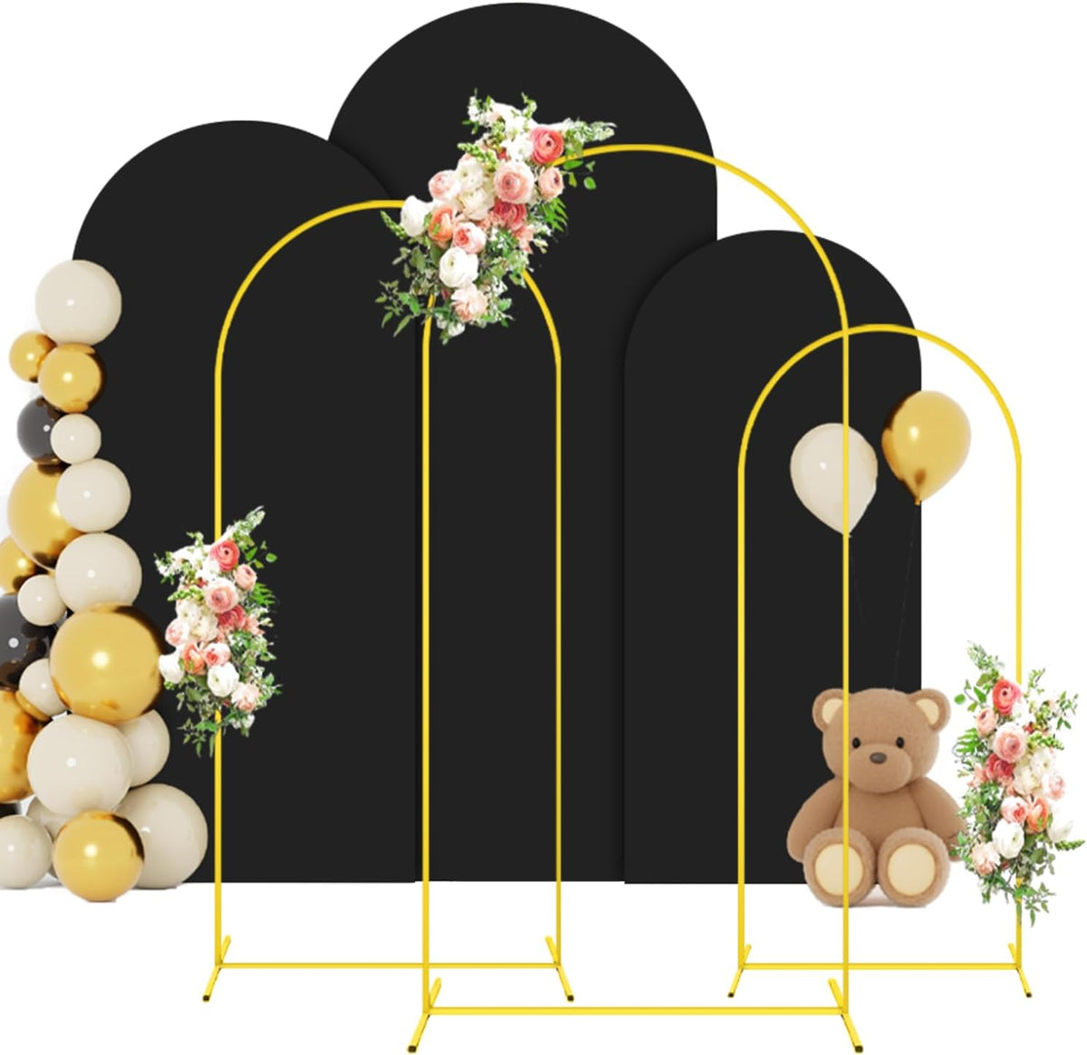 FOTSHARER Wedding Arch Backdrop Stand and Black Arch Covers Stretchy Backdrop Set of 3 (7.2FT