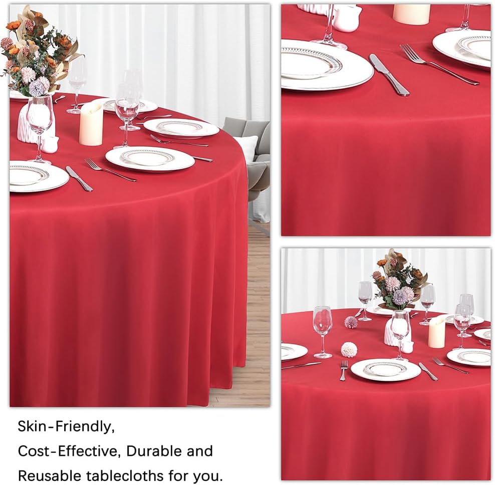 8 Pack Red Round Tablecloth 90 Inch Red Table Cloth Stain and Wrinkle Resistant Reusable and