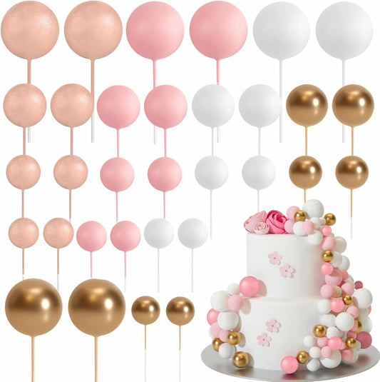 ASTARON 32 Pcs Ball Cake Topper Decorations Mini Balloons Cake Topper Sticks Foam Balls Cake Picks
