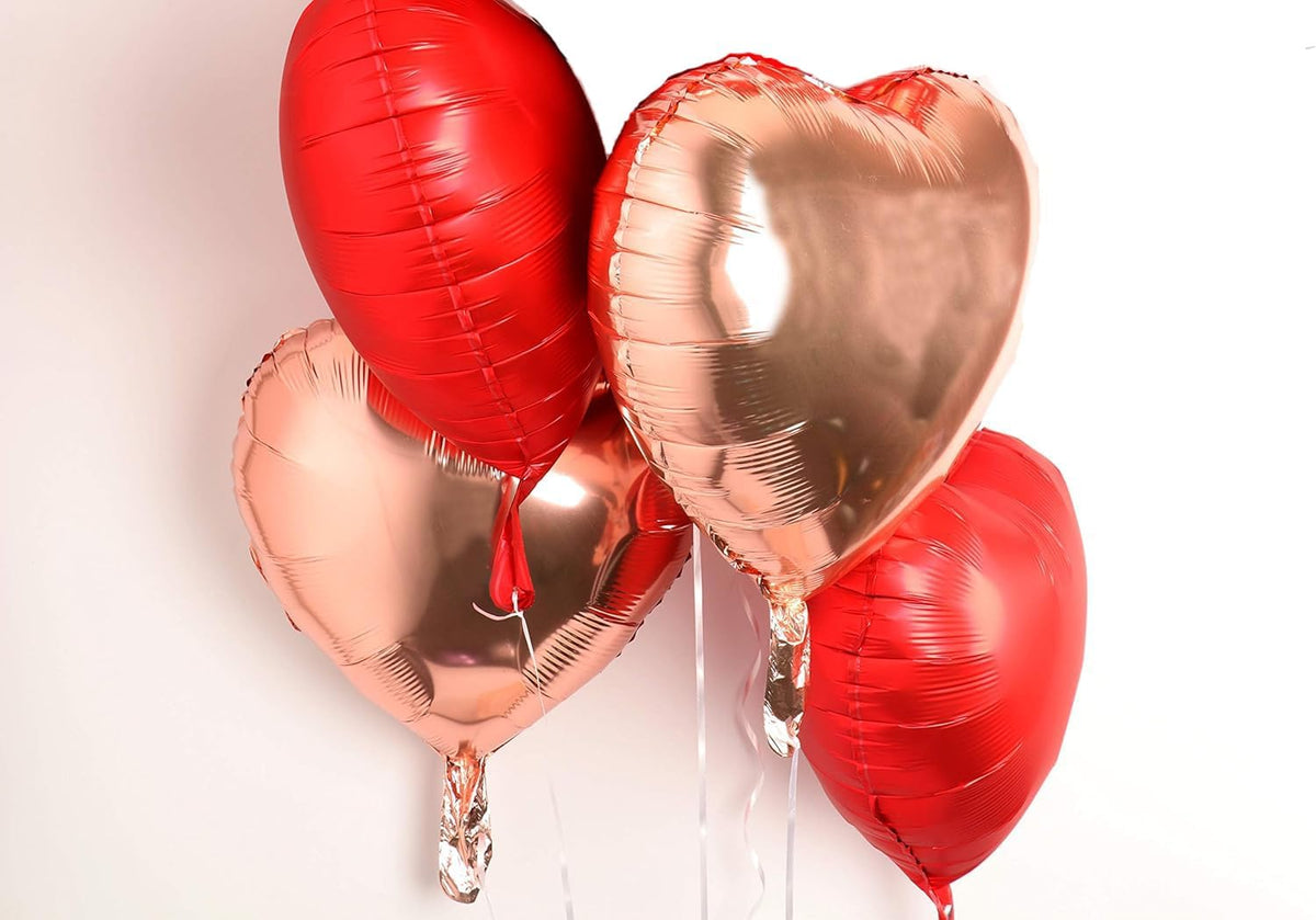 Huge 30inch Red Lip Foil Balloons Set 6 Pieces, Red Hearts and Lips For Make Up Themed Party