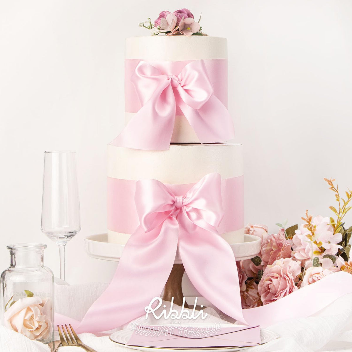 Ribbli Light Pink Double Faced Satin Ribbon, 3” x Continuous 10 Yards,Use for Bows Bouquet,Gift