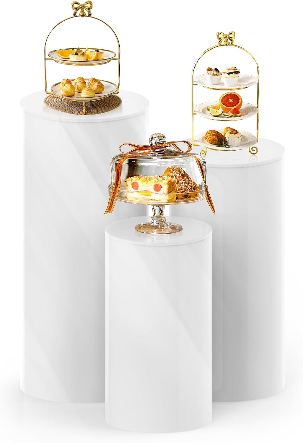 3PC Cylinder Pedestal Stands for Party, White Round Large Cylinder Tables, Pedestal Display Plinth