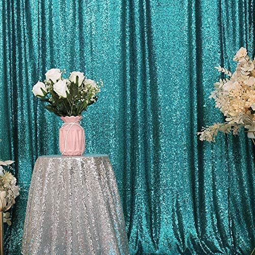 Eternal Beauty Teal Sequin Backdrop, 8x8 Ft Glitter Background Curtains for Shimmer Photography