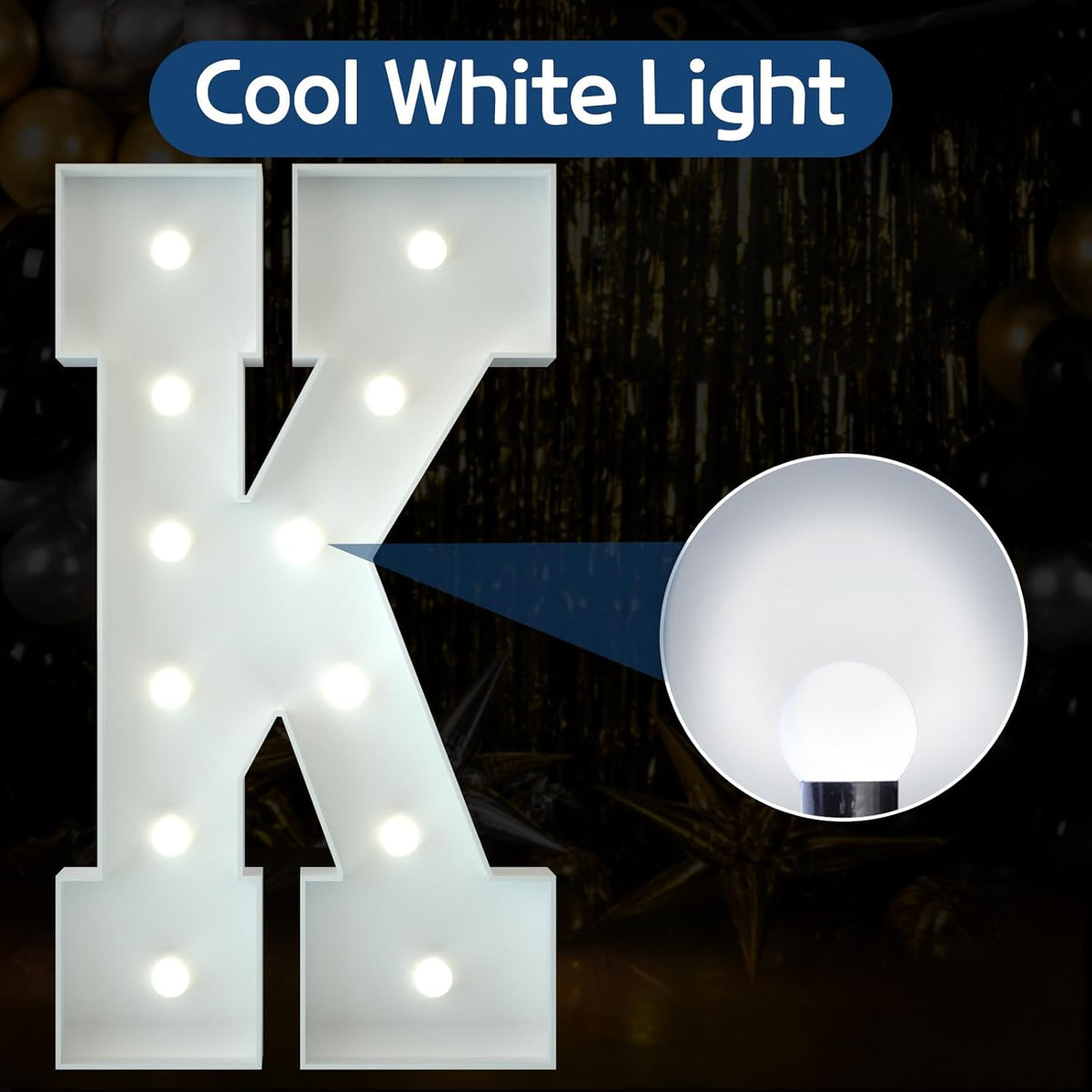 imprsv Cool White Light Up Letter K, 4FT, Decorative Signage for Party & Events, Foam Board