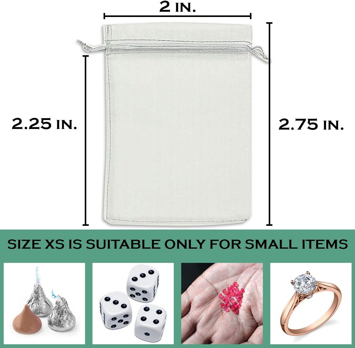 TheDisplayGuys 100-Pack XS 2 x 2 3/4" Silver Sheer Organza Gift Bags with Drawstring, Jewelry Candy