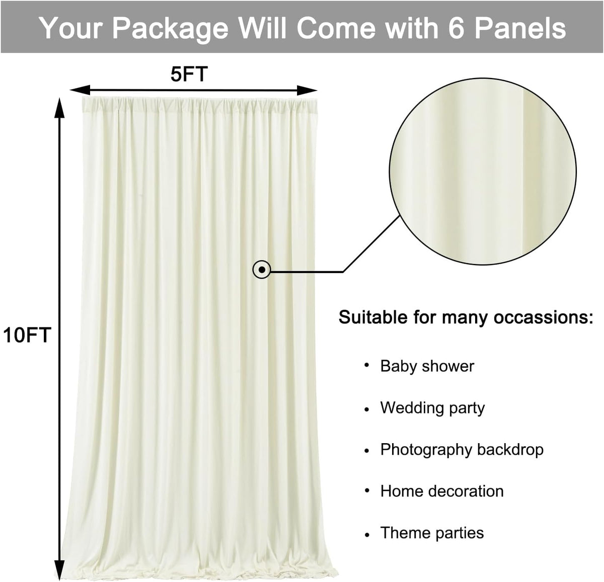 30 ft x 10 ft Wrinkle Free Ivory Backdrop Curtain for Wedding Parties, Polyester Ivory Photo