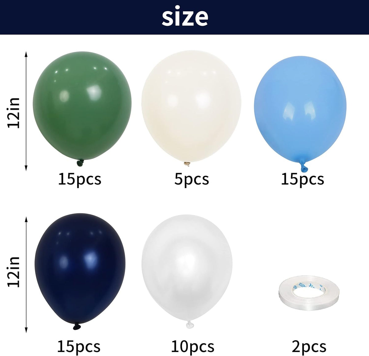 Balloons Green and Blue, 60Pcs 12 Inch Navy Blue Green White Latex Party Balloons for Kids