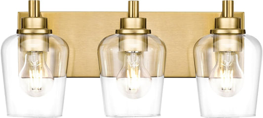 Bathroom Light Fixtures, 3-Light Modern Vanity Light with Clear Glass Wine Glass-Shaped Shade