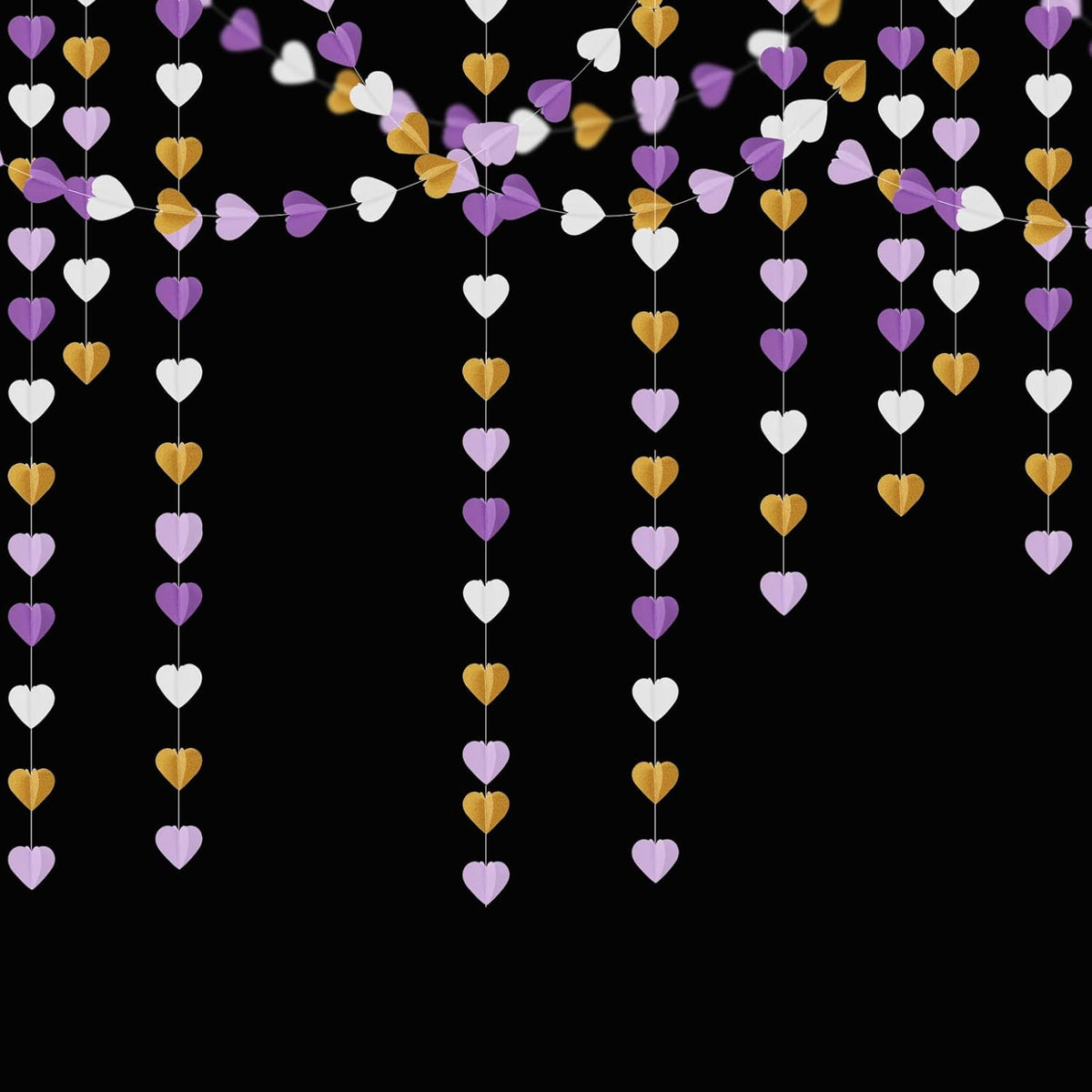 Purple-Gold Party-Decorations 3D Heart Garland - 39Ft White Purple Lavender Graduation Hanging