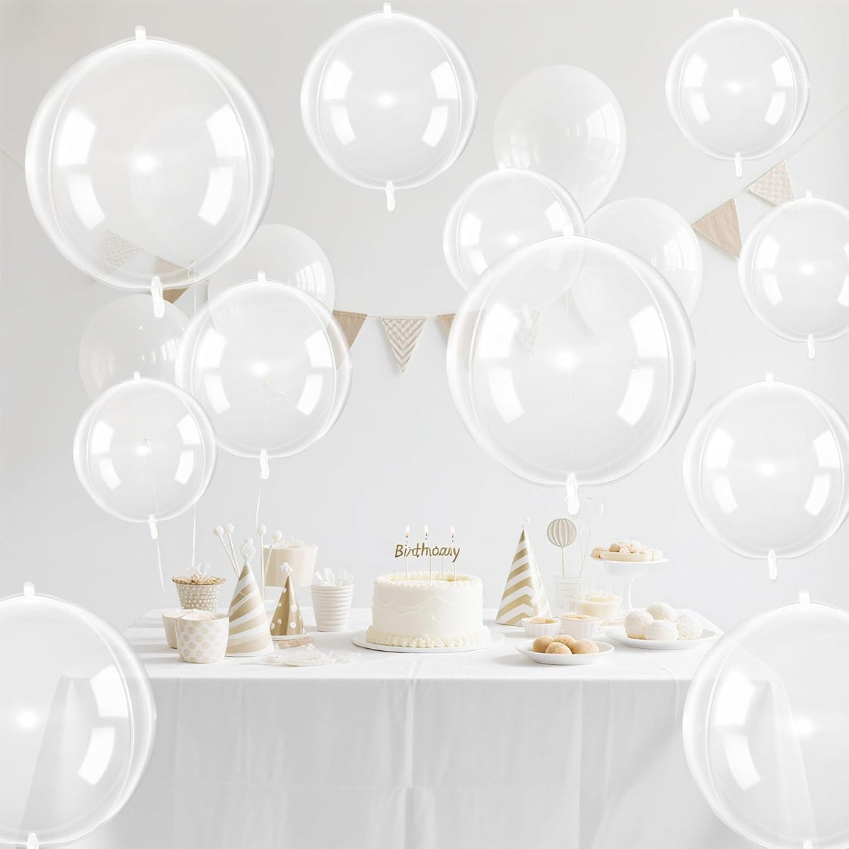 12Pcs Clear Round Foil Balloons, 22" 15" 10" 4D Helium Transparent Balloon, Clear Bubble Foil