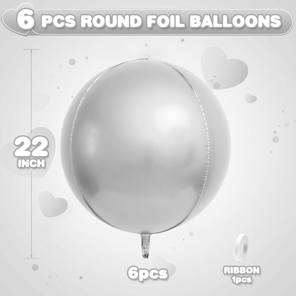 6Pcs Silver Round Foil Balloons,Giant 4D Round Ball Balloons,22 Inch Metallic Silver Balloon for