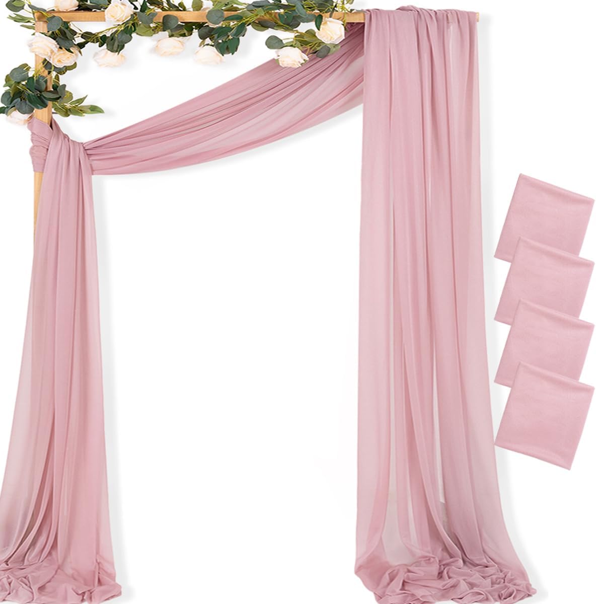 MLMC Dusty Rose Wedding Arch Draping Fabric 4 Panels 29" x 20 FT Extra Long Gauze Drapes Sheer