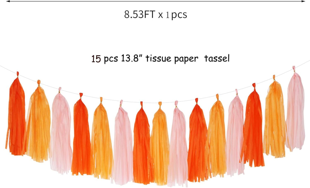 Pink-Orange Groovy Party-Decorations Tassel-Garland - 15pcs Fall Autumn Thanksgiving Harvest