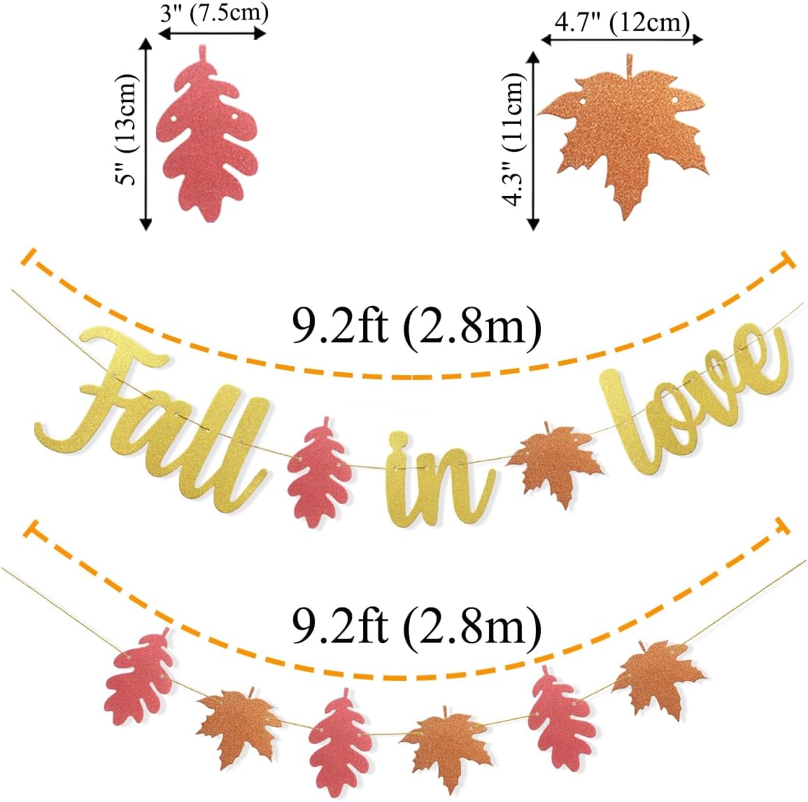 Uniwish Pre-Strung Fall in Love Banner Gold Glittery Garland Thanksgiving Fall Autumn Theme Wedding
