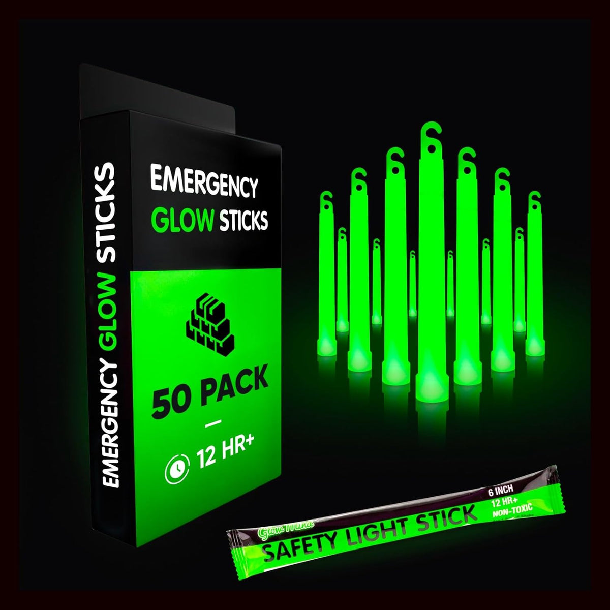 Emergency Glow Sticks with 12 Hours Duration, Individually Wrapped Industrial Grade Glowsticks for