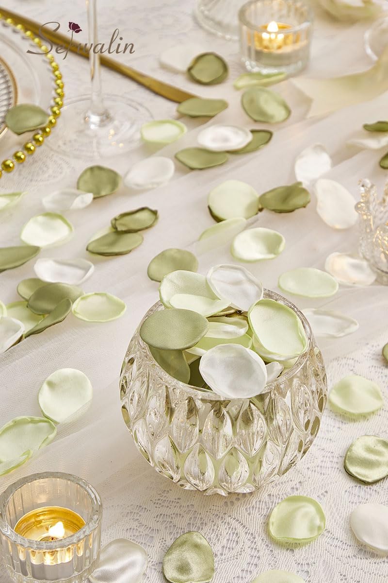 Serwalin 300Pcs Silk Rose Petals Artificial Flower Petals for Weddings Bean Green Fake Rose Petals