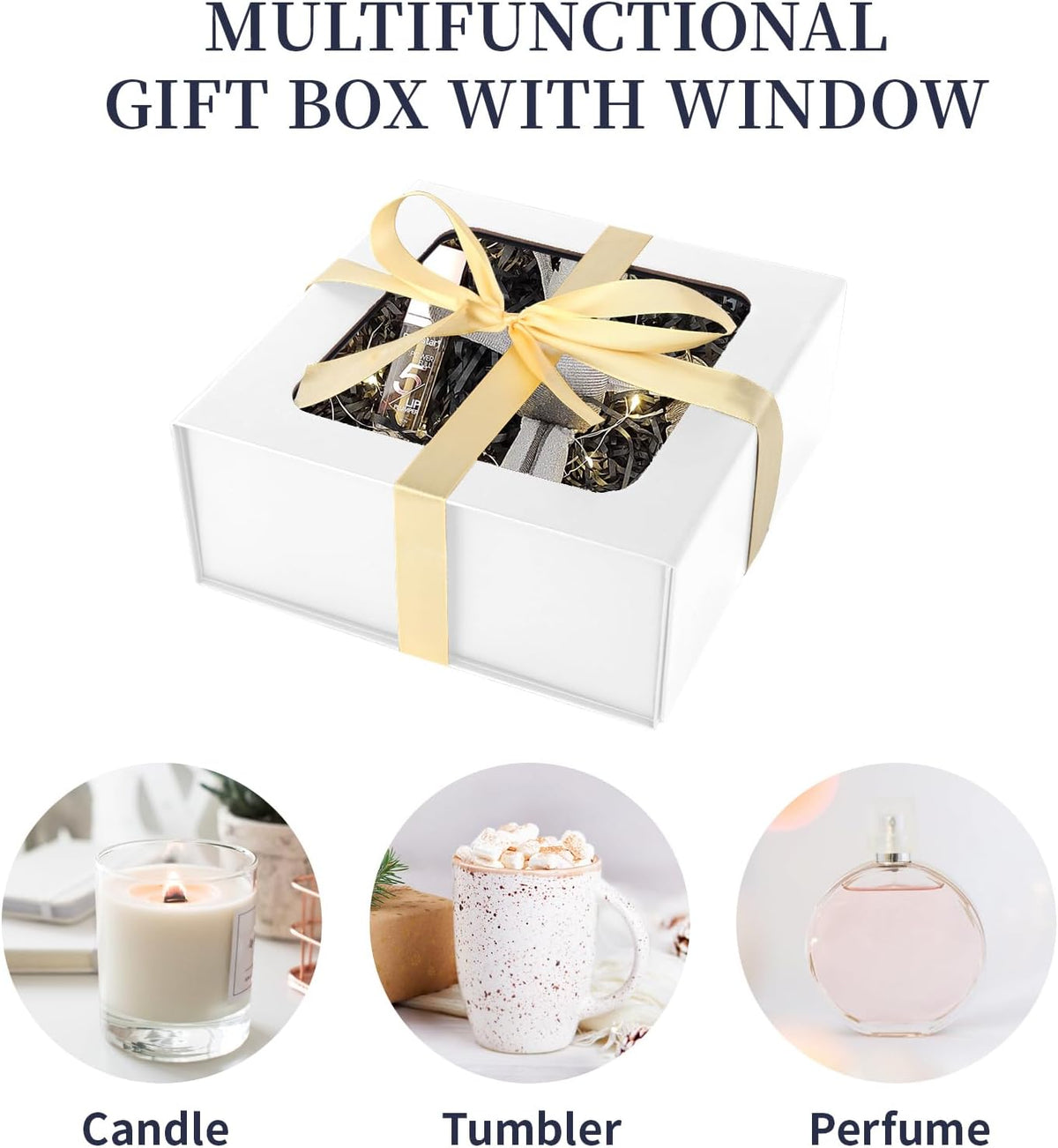 White Gift Boxes with Window,7.5"x7.5"x3.1" Bridesmaid Boxe for Gift Giving,Birthday Gift Box with