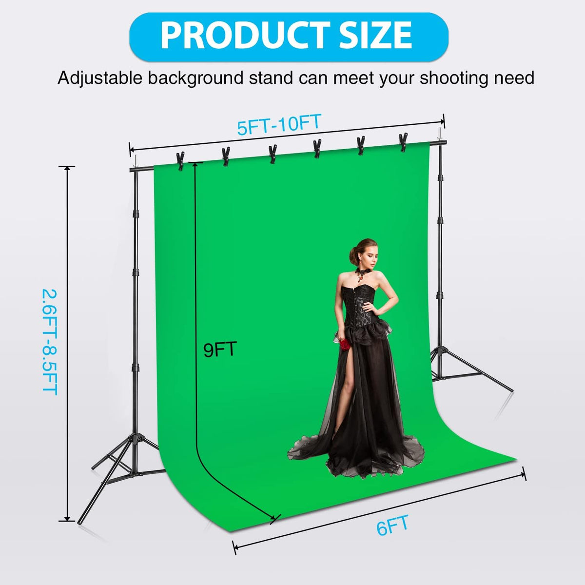 Yesker Photography Lighting Kit 8.5x10ft backdrop Support Equipment System Umbrella 5500k Light