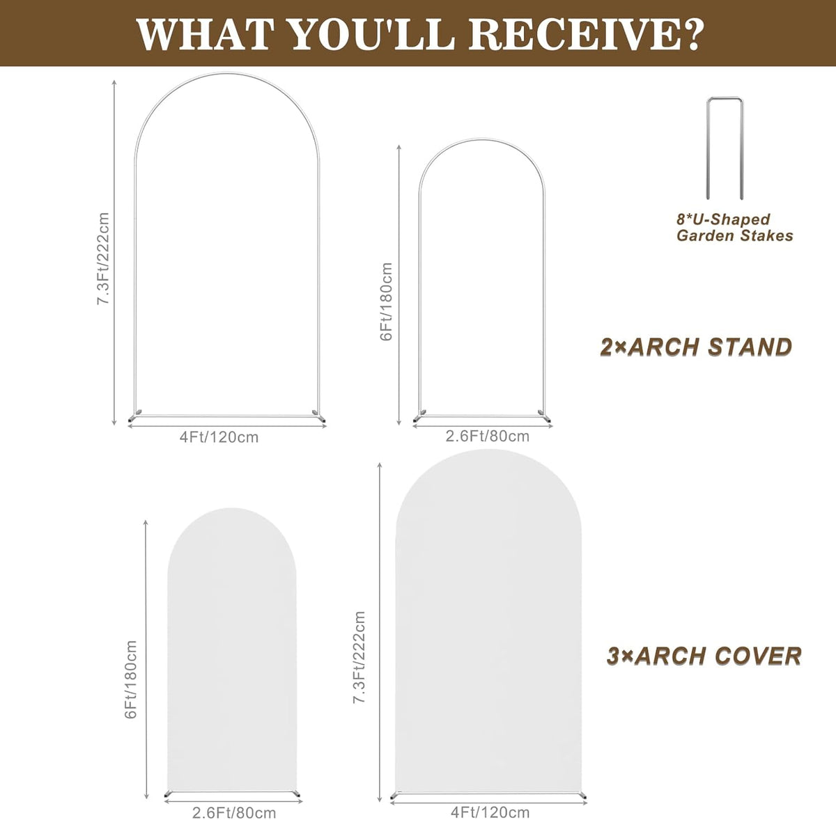 Wedding Arch Backdrop Stand and Cover Set(7.3FT,6FT) Set of 2,Metal Balloon Arch Stand Frame for