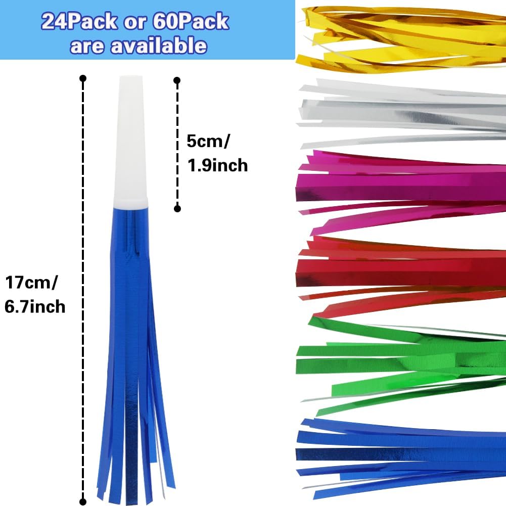 Lovecheer 24/60PCS Glitter Noise Makers Metallic Fringed Party Blowers for Adults Birthday Wedding