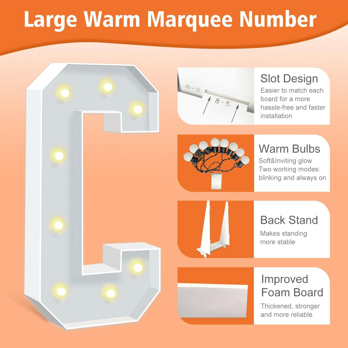3FT Light Up Letters C, 36 inch Tall Marquee Letters, DIY Marquee Light Up Letter for Birthday