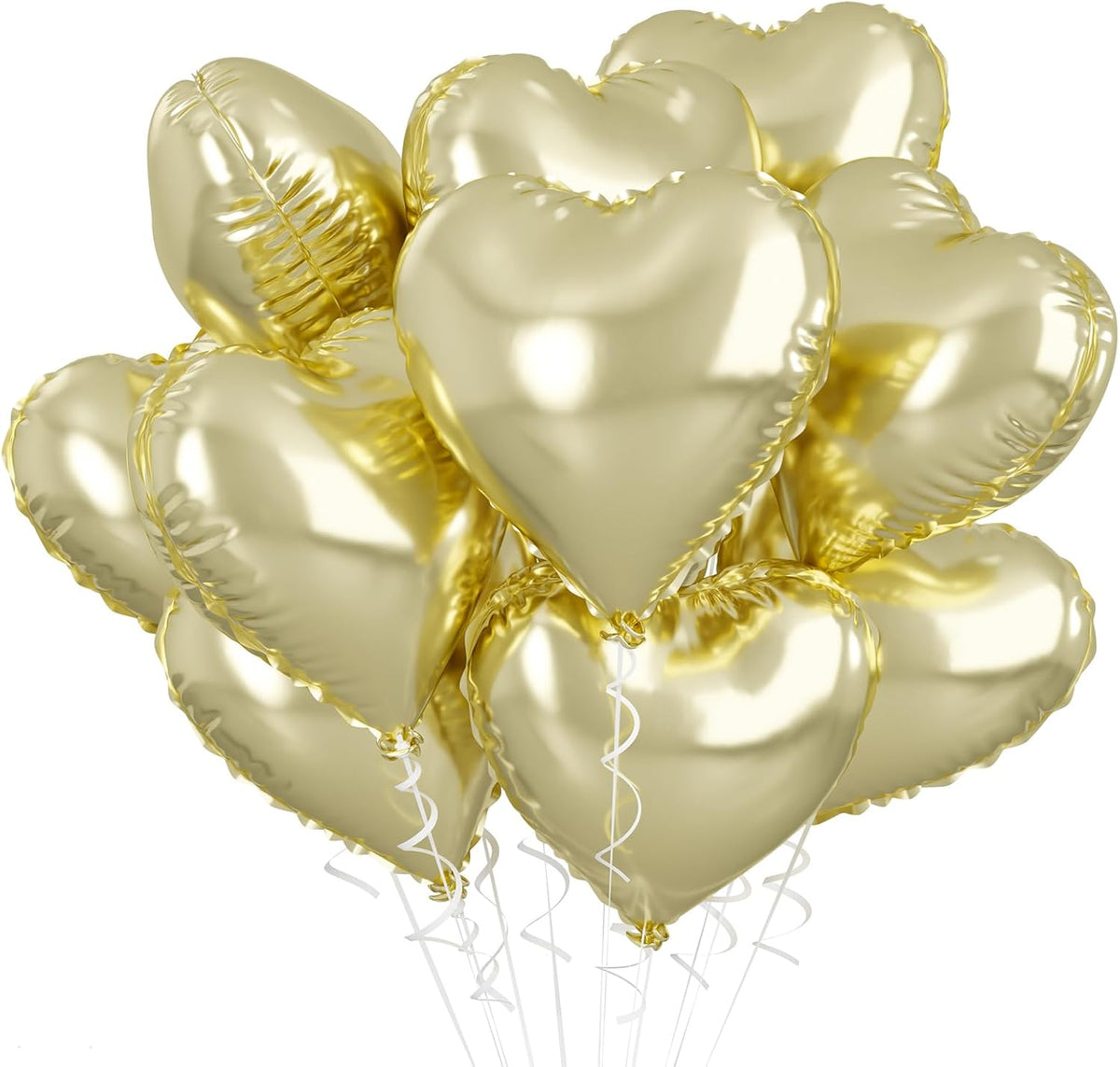 Pastel Gold Heart Balloons - 18 Inch Foil, 10 Pcs Love Balloons for Valentines Day, Birthday