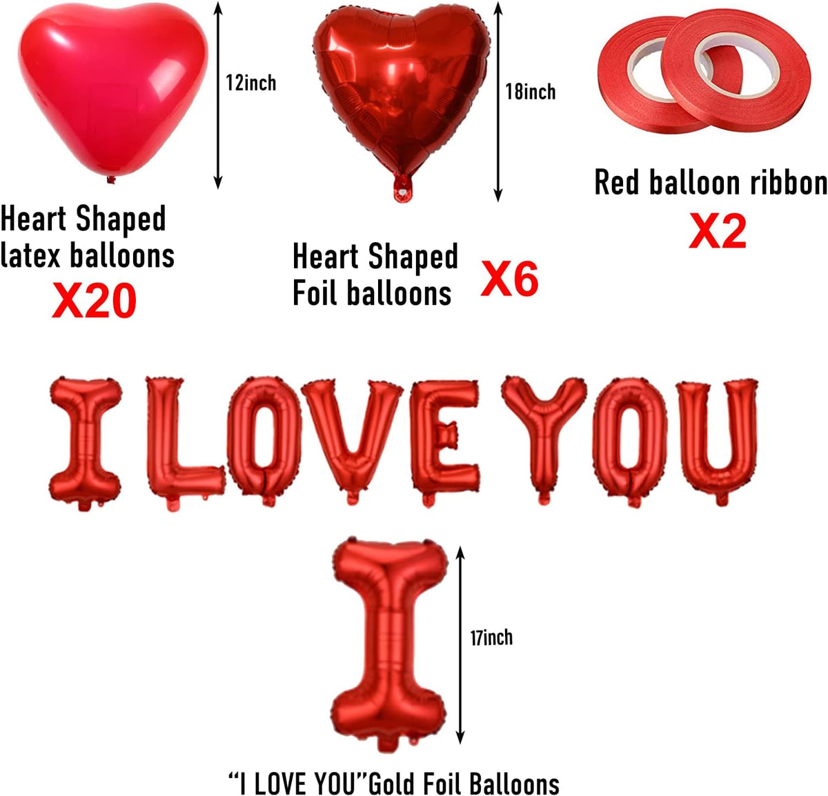 Rainmae Valentine Day Party Supplies I Love You & Love-Bear Balloons Kit with 1000 Pcs Dark-Red