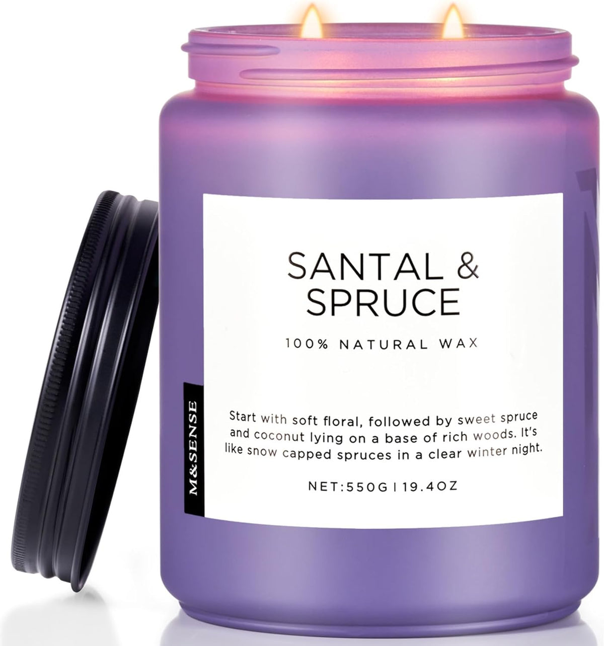 M&SENSE Santal Spruce Coconut Soy Candles for Home Scented, 19.4oz 110 Hour Slow Burning Large