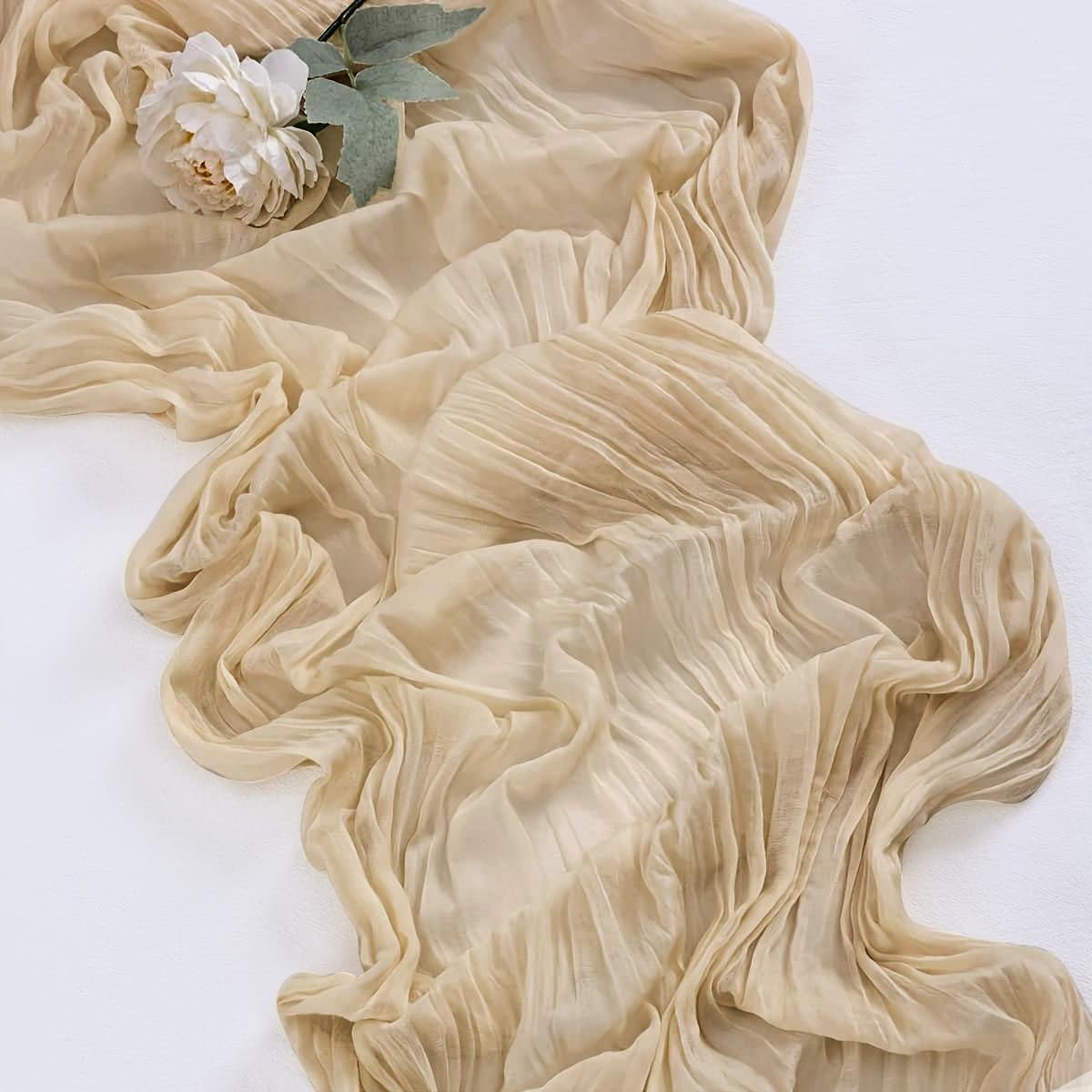 6 Pack Beige Cheesecloth Table Runner 21x120 Inch Boho Wrinkled Sheer Romantic Gauze Decor for