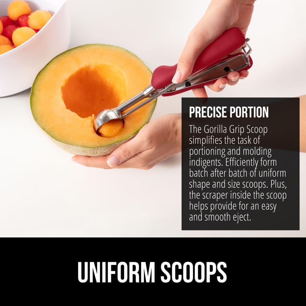GORILLA GRIP Stainless Steel Cookie Scoop for Baking, 2 TBSP, Multipurpose Melon Baller, Meatball