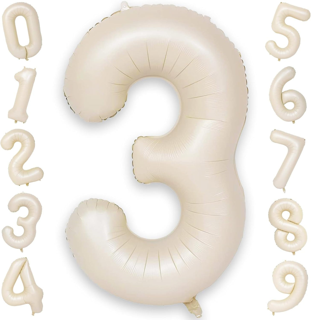 40 Inch Beige Numbers Balloons 3, Large Self Inflating Cream White Digit 3 Helium Balloons for 3rd