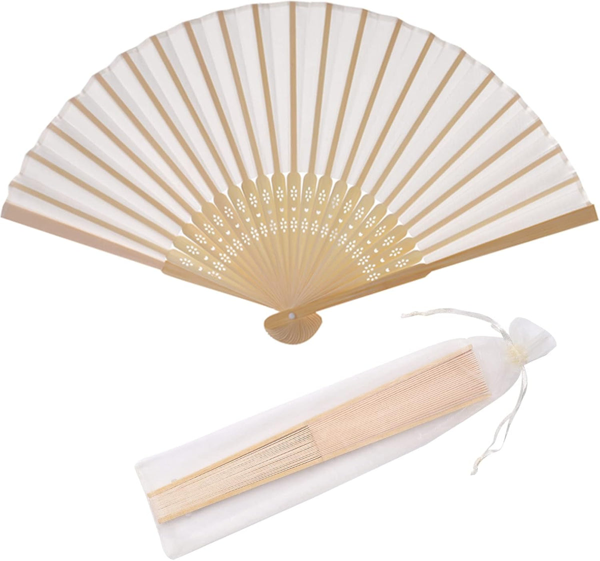 24pcs Imitated Silk Hand Fan Imitated Silk Fabric Bamboo Handheld Folded Fan Bridal Dancing Props