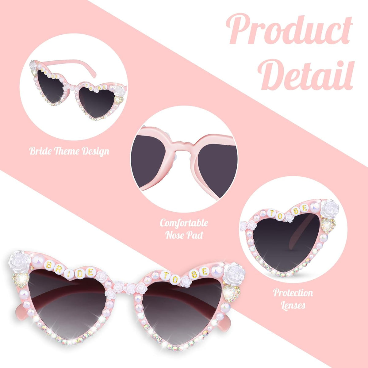 Bride Sunglasses for Bachelorette White Heart Glasses for Bride to Be Gift, Bachelorette