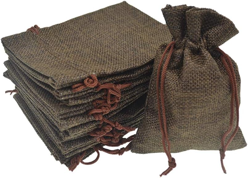 20pcs Burlap Drawstring Gift Bags, 2.7 x 3.5 inch Jute Linen Sacks Jewelry Pouches for Christmas