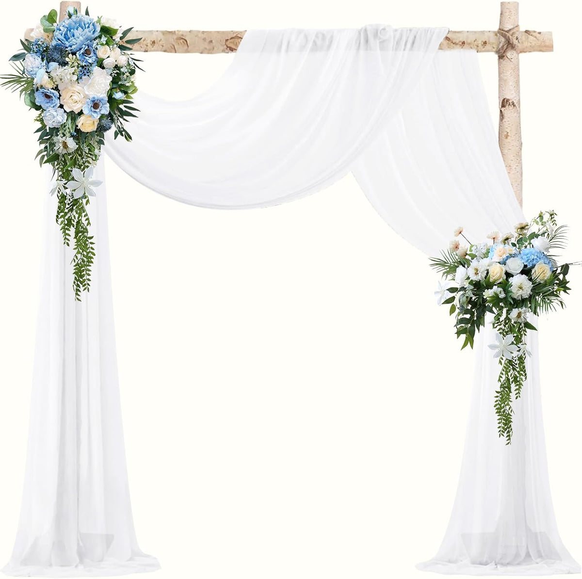 VOK White Wedding Arch Draping Fabric 29in x 18Ft 4 Panels Sheer Chiffon Curtain Drapes Extra Long