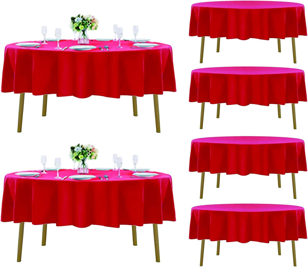 Fokitut 6 Pack Round Tablecloth, 90 Inch, Stain Resistant and Wrinkle Polyester Table Cloth, Fabric
