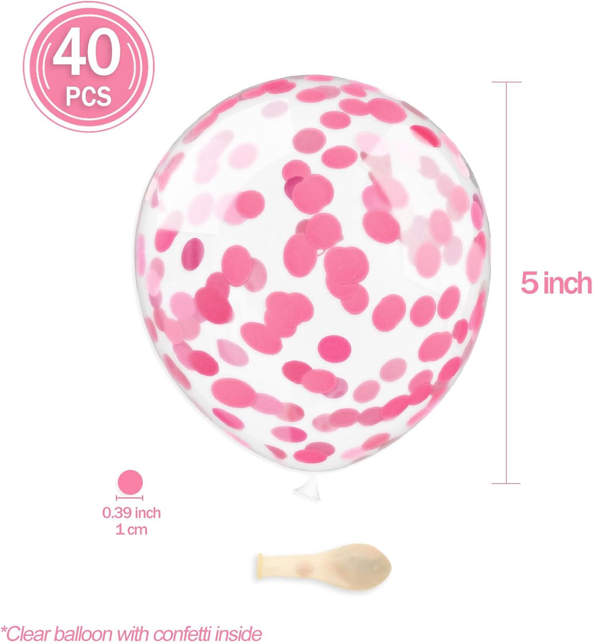 Pink Confetti Balloons, 40 Pcs 5 Inch Clear Balloons with Confetti Inside for Birthday Party