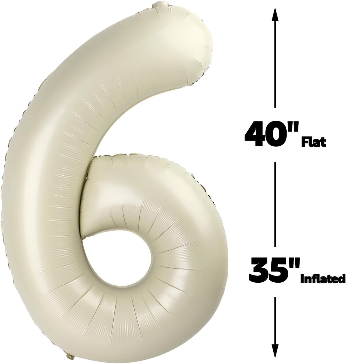 40 Inch Cream White Mylar Foil Number 6 Birthday Balloon, Digital Balloons for 6 16 Boy Girl Party