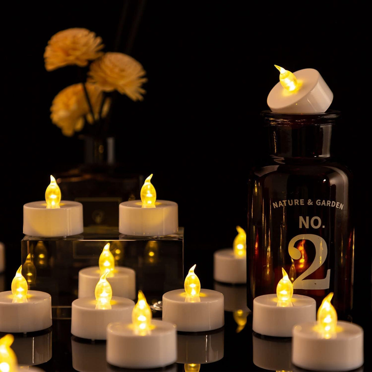 LED Tea Lights Candles- 150PACK Warm Yellow Flameless Candles Realistic and Bright Flickering Long