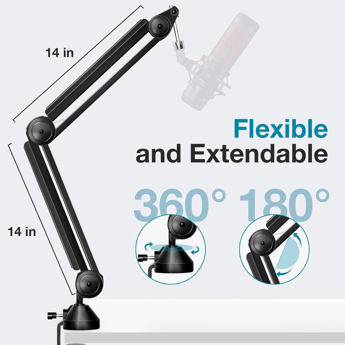 InnoGear Microphone Boom Arm, Mic Stand Desk with Cable Management Microphone Arm Stand for HyperX