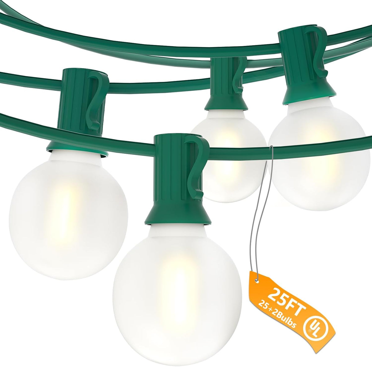 SUNSGNE 25Ft Globe Christmas Lights Outdoor, G40 LED Round Christmas Lights with 27 LED Frosted